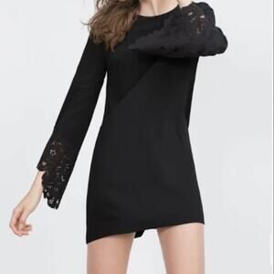 Zara Black Mini Dress with Lace Bell Sleeves